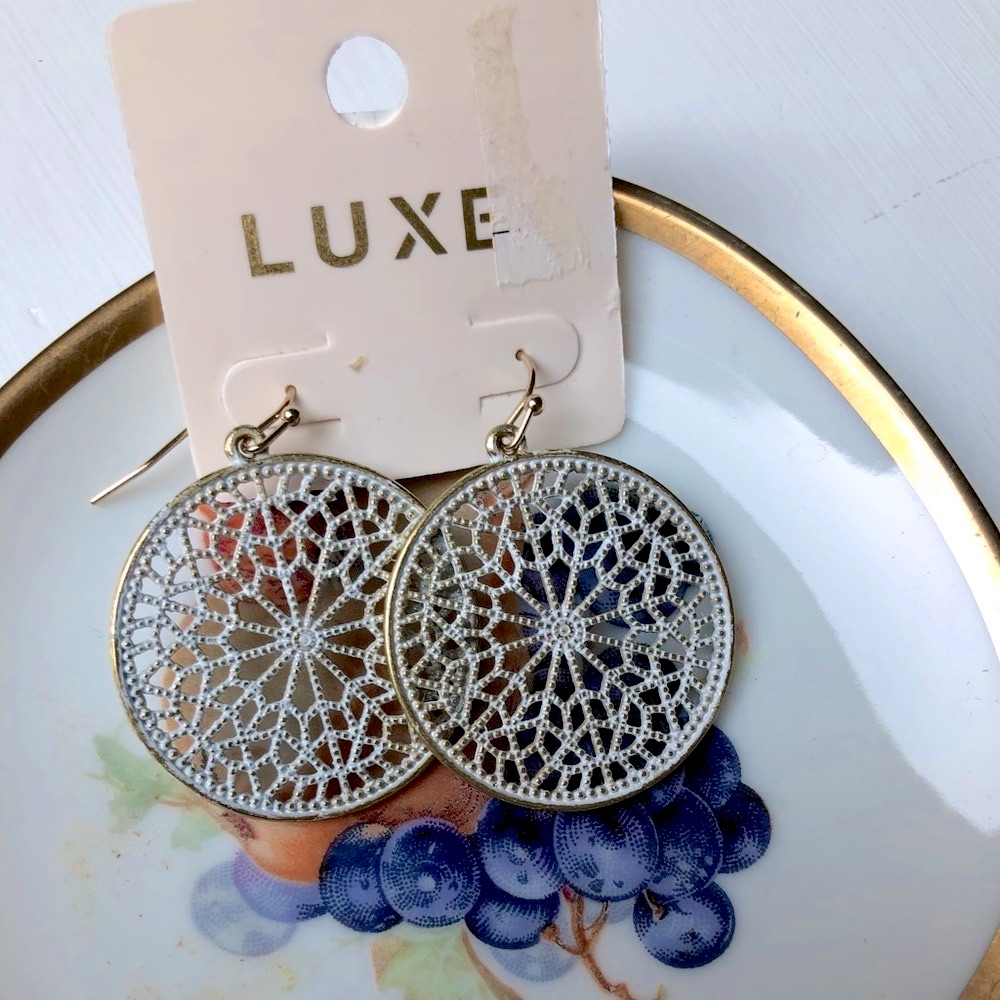 New Luxe White Filagree Earrings